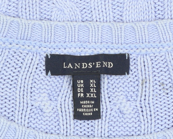 Lands' End Women's Purple Cable-Knit Cotton Jumper XL