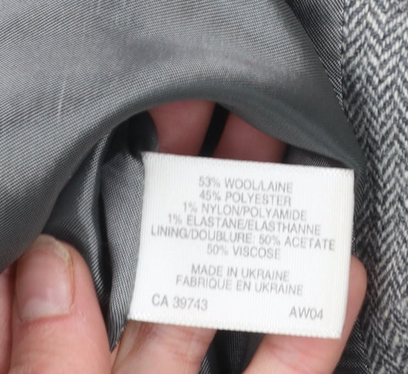 Minosa Women’s Grey Wool Blend Herringbone Petite Blazer Size 14