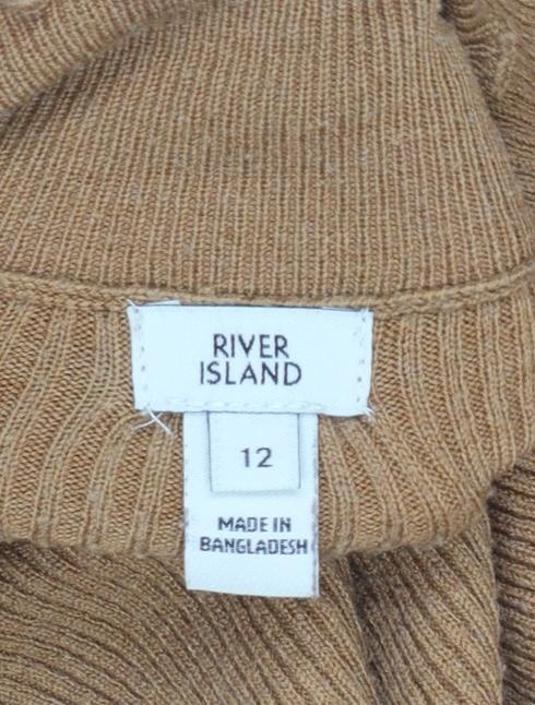 River Island Women’s Beige Roll Neck Ribbed Jumper Size 12