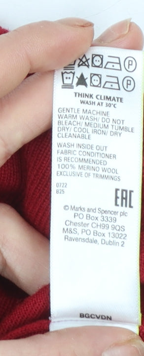 Marks & Spencer Women's Red Roll Neck Merino Wool Jumper Size 12