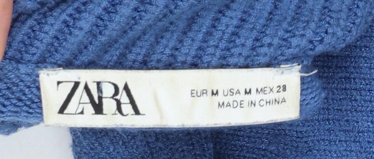 Zara Women Blue Roll Neck Long Sleeve Knit Pullover Jumper Size 12