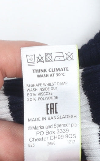 Marks & Spencer Women Blue Striped Mock Neck Jumper Size 10