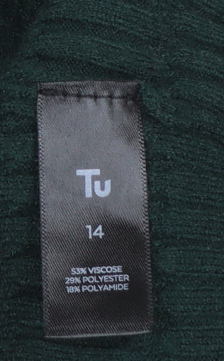 Tu Women Green Crew Neck Knit Jumper Size 14