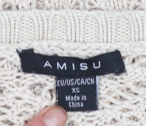 Amisu Womens Beige Crochet Short Sleeve Open-Knit Jumper XS