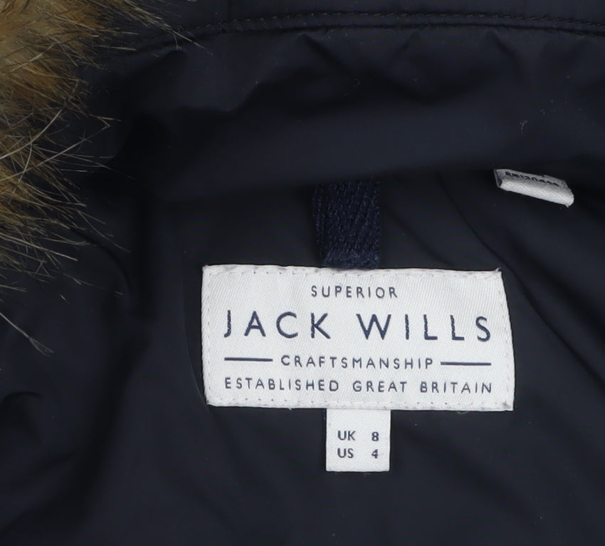 Jack Wills Womens Black Faux Fur Hooded Puffer Jacket Size 8