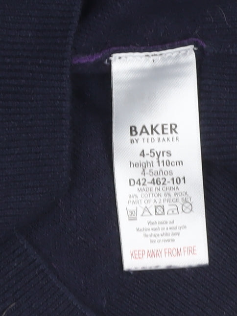 Baker by Ted Baker Boys Colourblock Navy Grey Purple Cotton Wool Jumper 4-5 Years