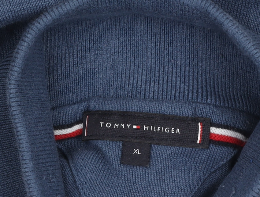 Tommy Hilfiger Men's Blue XL Cotton Half Zip Jumper