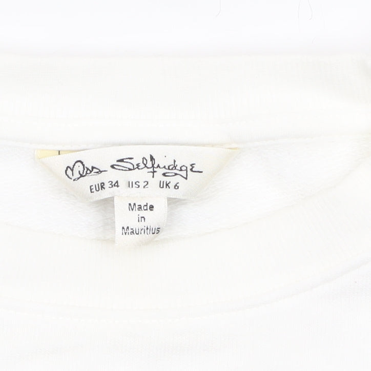 Miss Selfridge Women White Cotton Pullover Sweatshirt UK 6