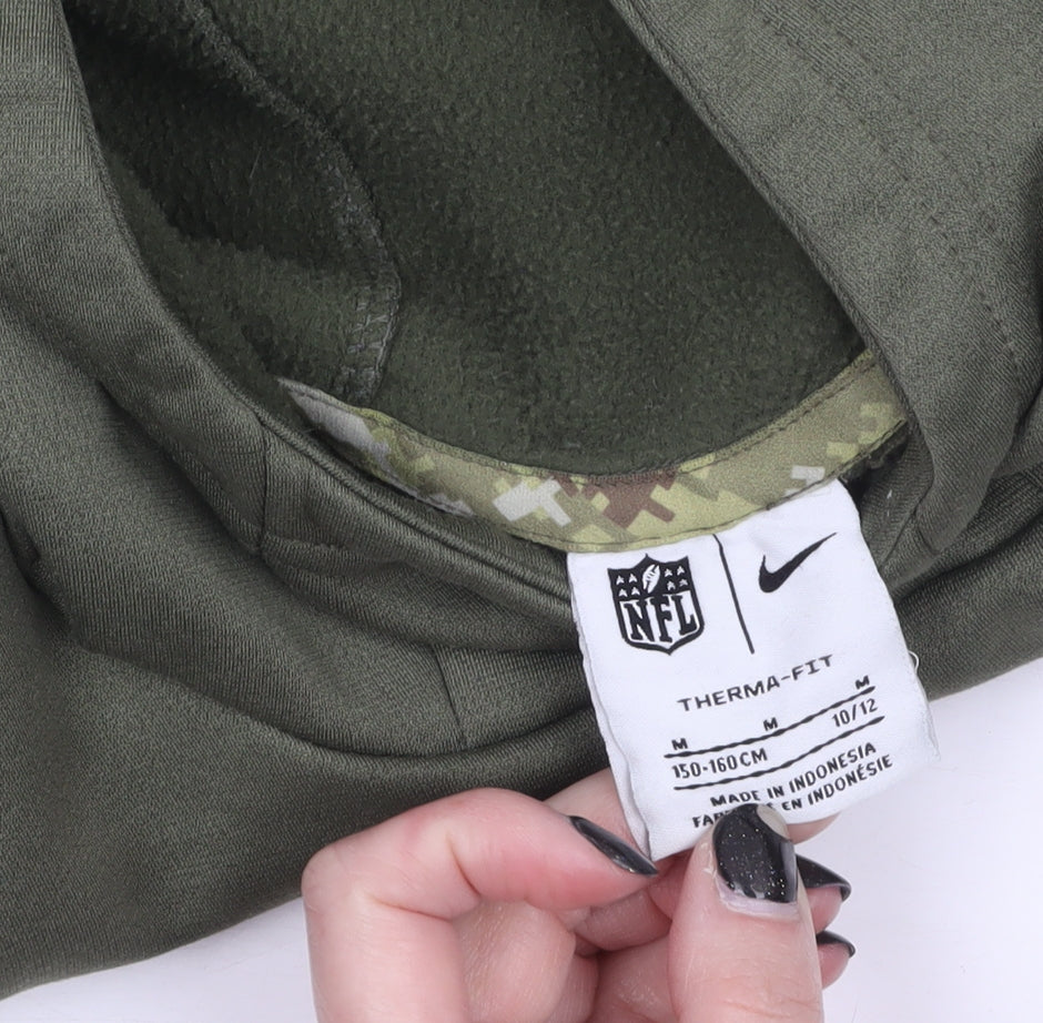 Nike NFL Boys Green Hoodie 10-12 Years Therma-Fit Pullover Camouflage Trim