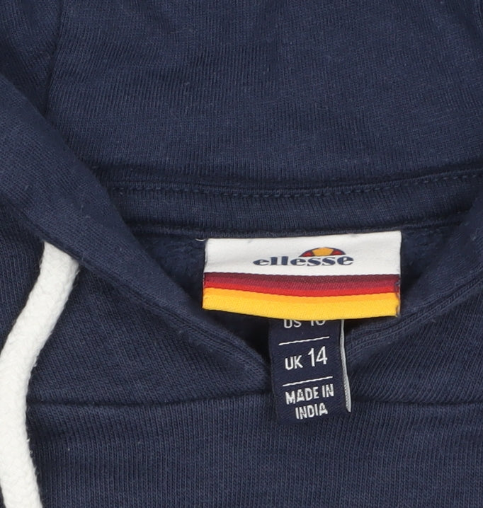Ellesse Women's Navy Cropped Hoodie UK 14 Logo Sleeve Tape Cotton Blend