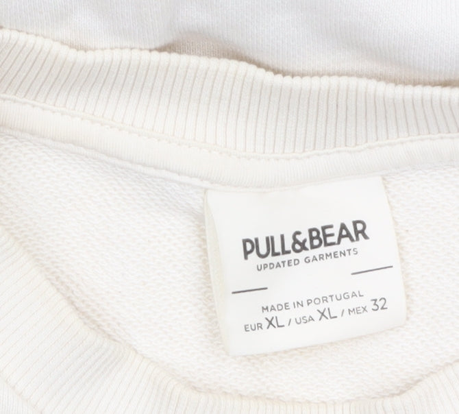 Pull&Bear Womens Beige XL Cotton Graphic Pullover Sweatshirt