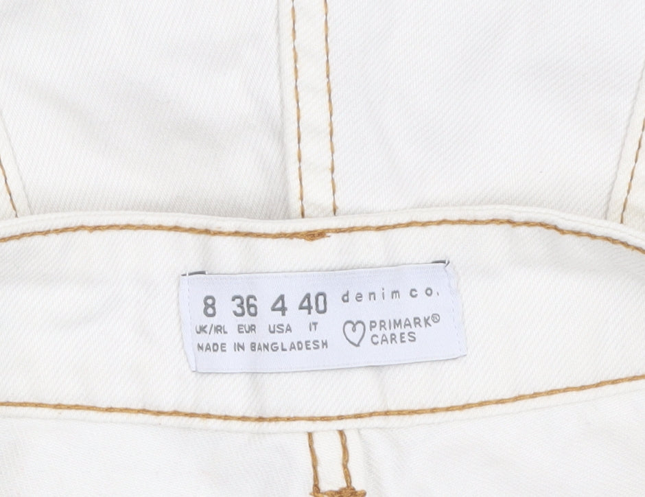 Primark Women Ivory High Waist Cut-Off Denim Shorts Size 8