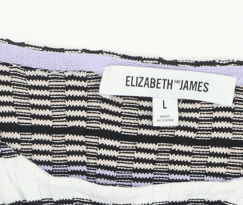 Elizabeth and James Womens Multicoloured L Striped Boat Neck Pullover Jumper