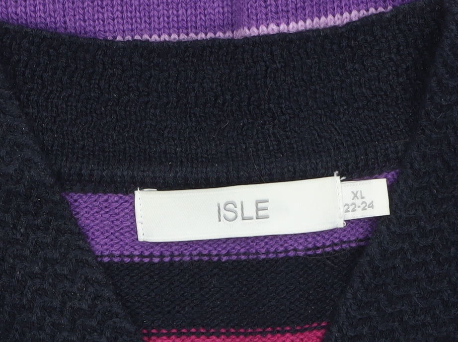 ISLE Womens Plus Size 22-24 Multicoloured Striped V-Neck Jumper