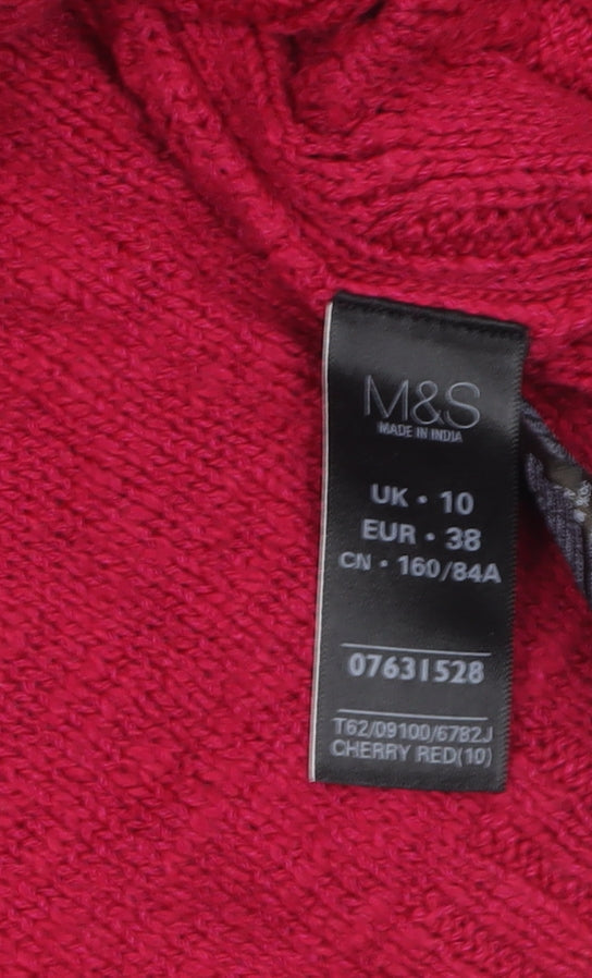 Marks & Spencer Women Red Cable-Knit Crew Neck Jumper Size 10