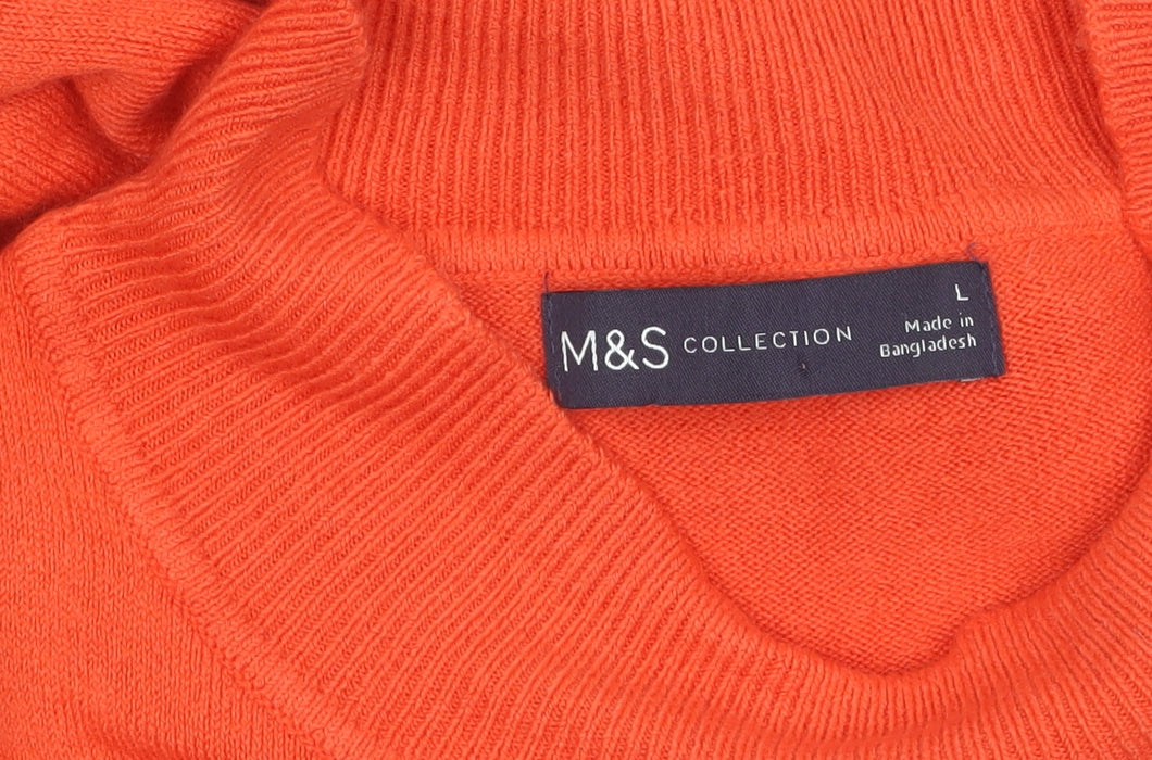 Marks & Spencer Women Orange Mock Neck Long Sleeve Pullover Jumper L