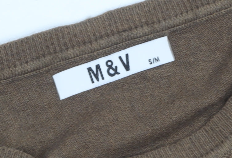 M&V Women Brown Knit Tunic Jumper S Relaxed Fit Long Sleeve