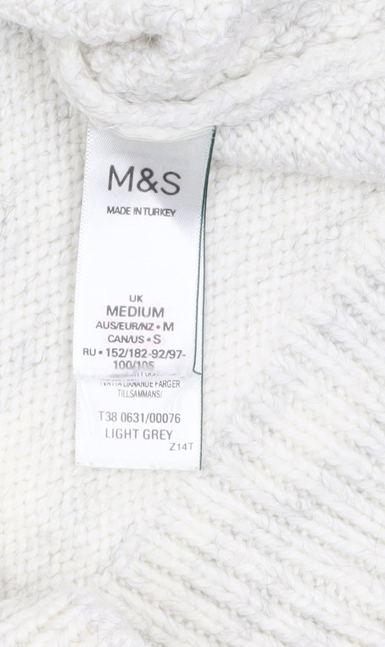 Marks & Spencer Women’s Grey Cable Knit Mock Neck Jumper Size M