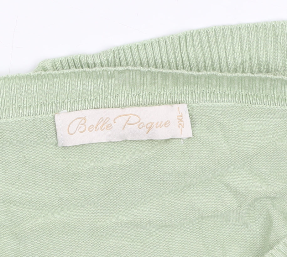 Belle Poque Women Green 2XL V-Neck 3/4 Sleeve Cardigan