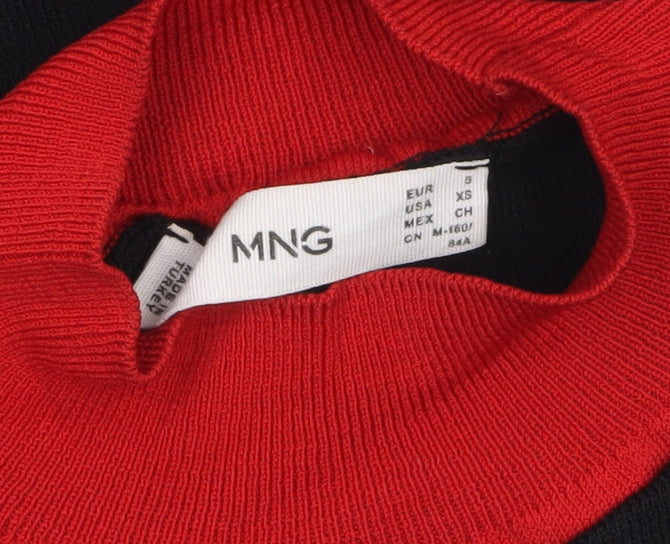 Mango Women's Black Roll Neck Knit Blouse XS 3/4 Sleeve