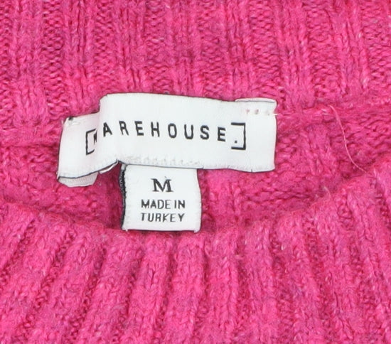 Warehouse Womens Pink Mock Neck Rib Knit Pullover Jumper Size M