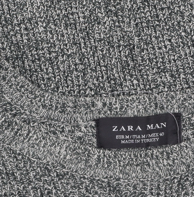 Zara Man Men's Grey Cotton Knit Crew Neck Jumper Size M