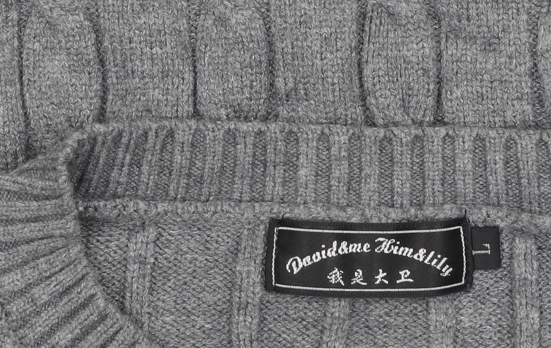 David & Me Him & Lilly Men's Grey Cable-Knit Henley Wool Jumper L