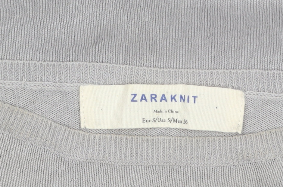 Zara Knit Women's Grey Cotton Crew Neck Long Sleeve Pullover Jumper Size 8