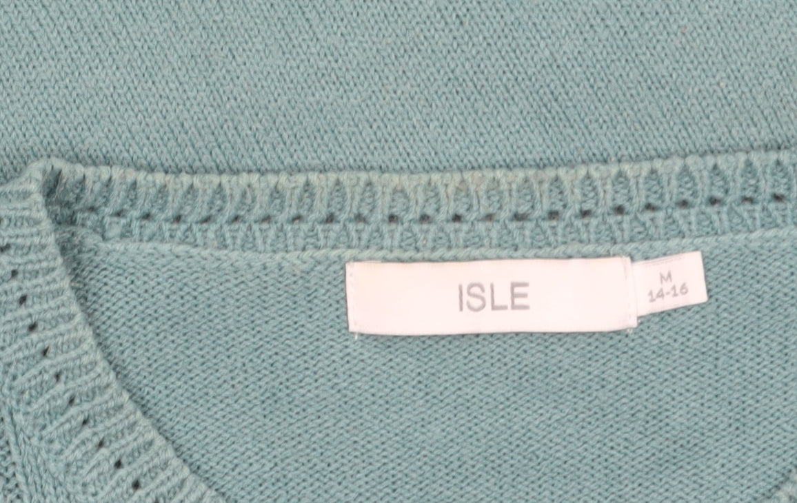 ISLE Womens Green Cable Knit Pullover Jumper Size 14-16
