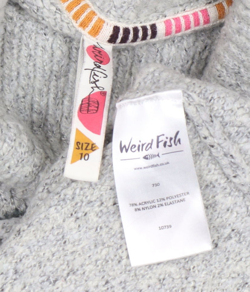 Weird Fish Unisex Grey Fair Isle Roll Neck Knit Jumper Size 10