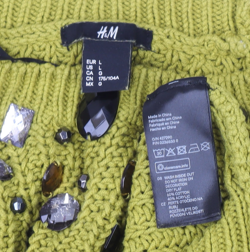 H&M Women's Yellow Beaded Knit Cropped Sweater Size L