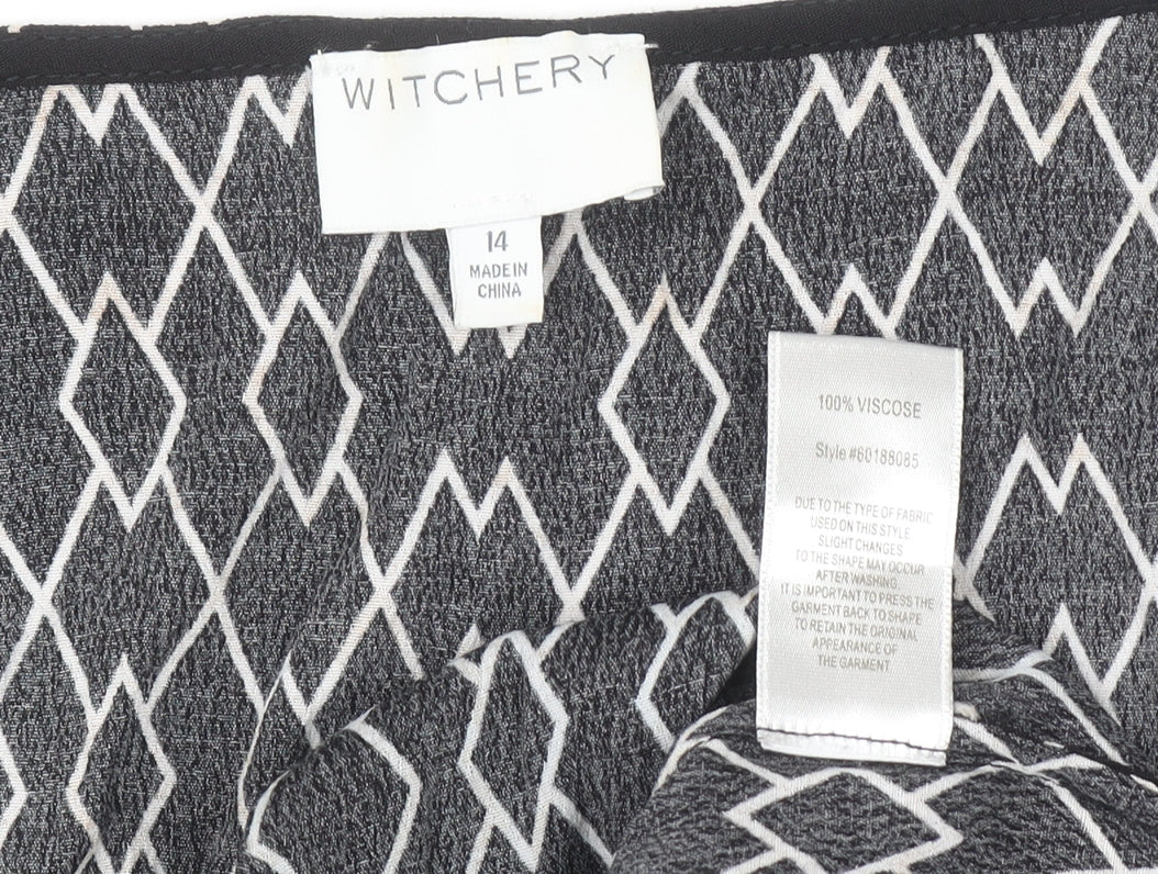 Witchery Women's Black Geometric Viscose Sleeveless Tank Top Size 14