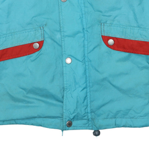 Brugi Women's Blue 90s Hooded Long Parka Jacket M Retro Winter Coat