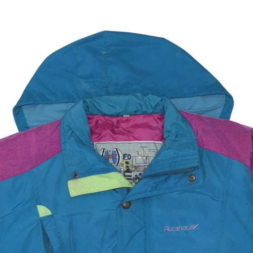 Rucanor Women Blue Pink Hooded Puffer Jacket Size M Retro 90s Style