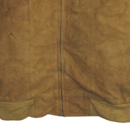 Barisal Mens Brown Suede Leather Bomber Jacket Lined Zip Up L