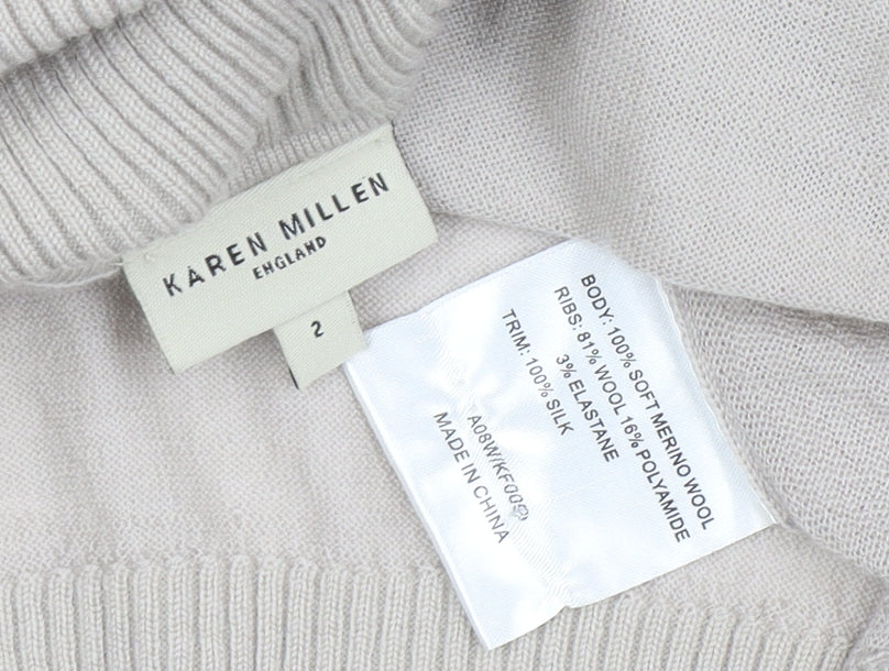 Karen Millen Women Beige Roll Neck Merino Wool Jumper Size 10
