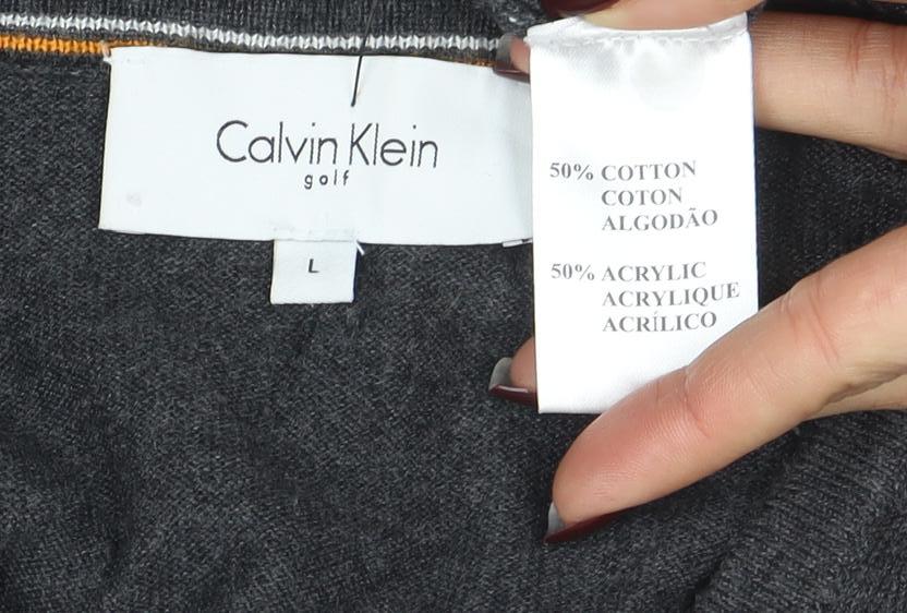 Calvin Klein Men's Grey V-Neck Cotton Acrylic Jumper L