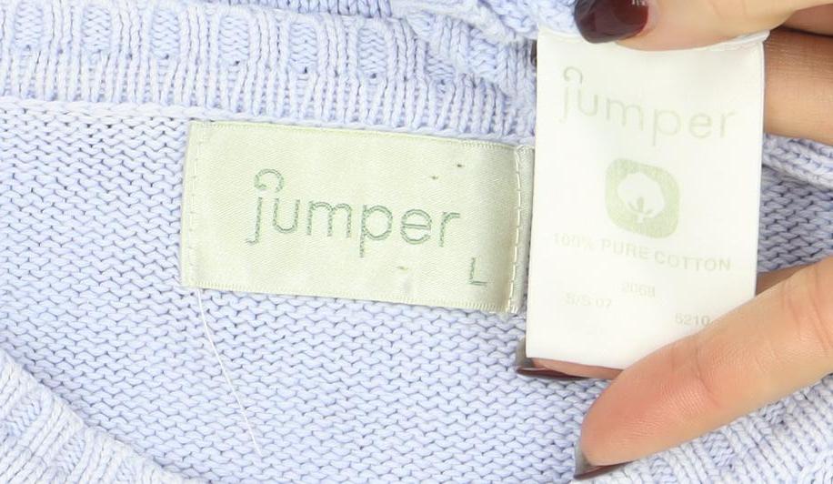 Jumper Womens Blue Cotton Cable-Knit Pullover L