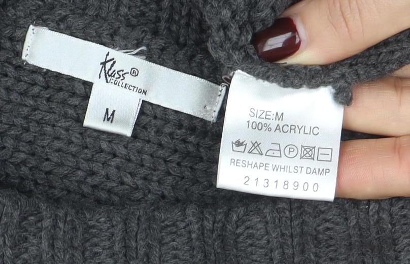 Klass Collection Women Grey Cable-Knit Roll Neck Short Sleeve Jumper M