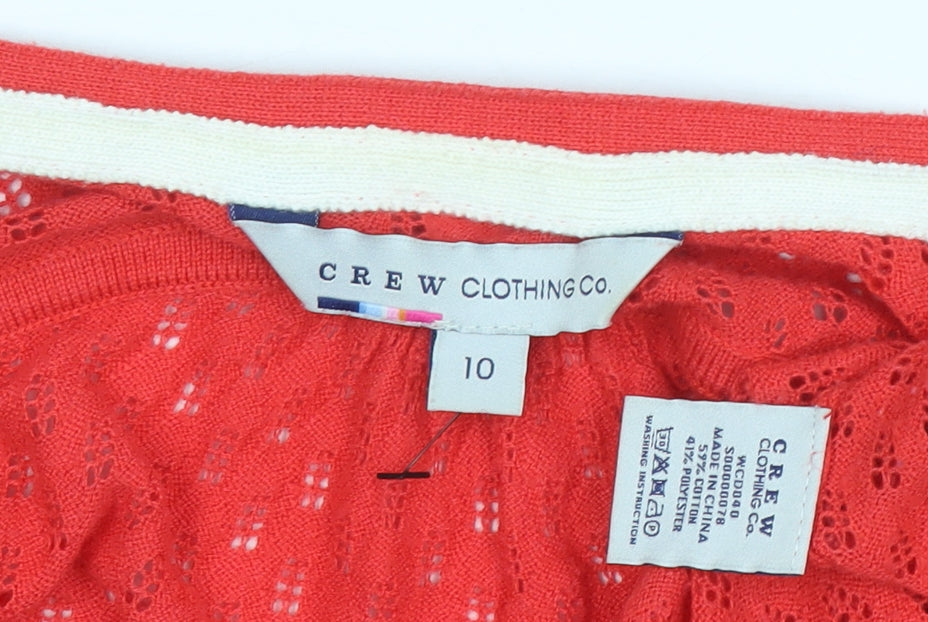 Crew Clothing Co. Women Red Cotton Cardigan Size 10 V-Neck Knit