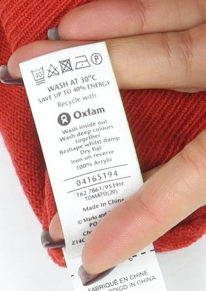 Per Una Women Red Acrylic Short Sleeve Scoop Neck Jumper Size 20