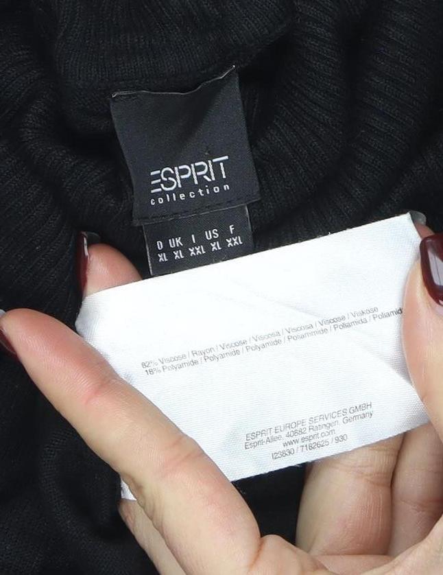 ESPRIT Women Black Knee Length Roll Neck Shift Dress M