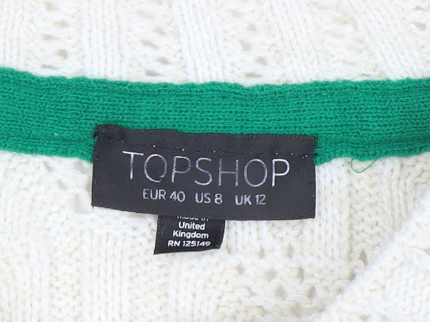 Topshop Women Ivory Open Knit Cotton Blend Jumper Size 12