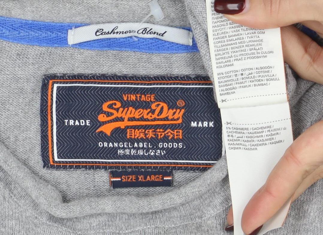 Superdry Men's Grey XL Crew Neck Cotton Cashmere Pullover Jumper