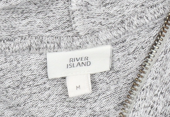 River Island Womens Grey Full Zip Hoodie M Lined Soft Cotton Blend