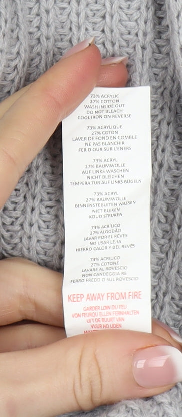 Boohoo Women Grey Chunky Knit Long Sleeve Open Cardigan S