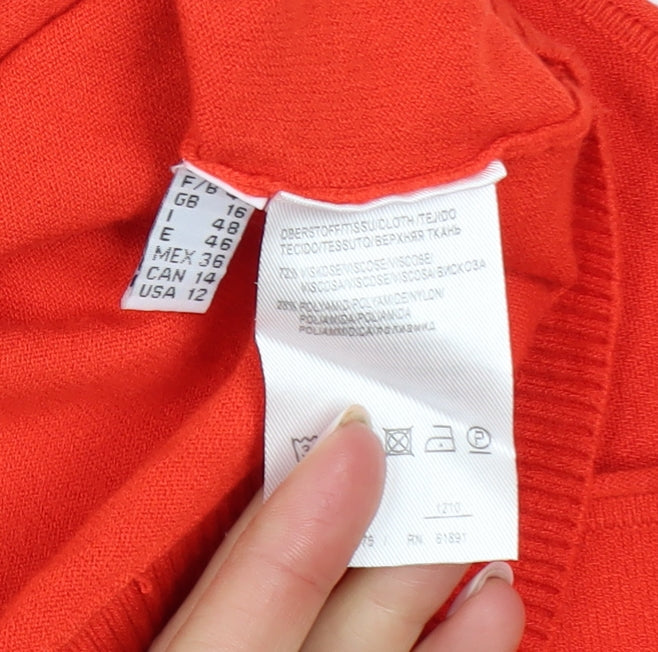 Apriori Women's Red V-Neck Zip Detail Knit Jumper Size 16