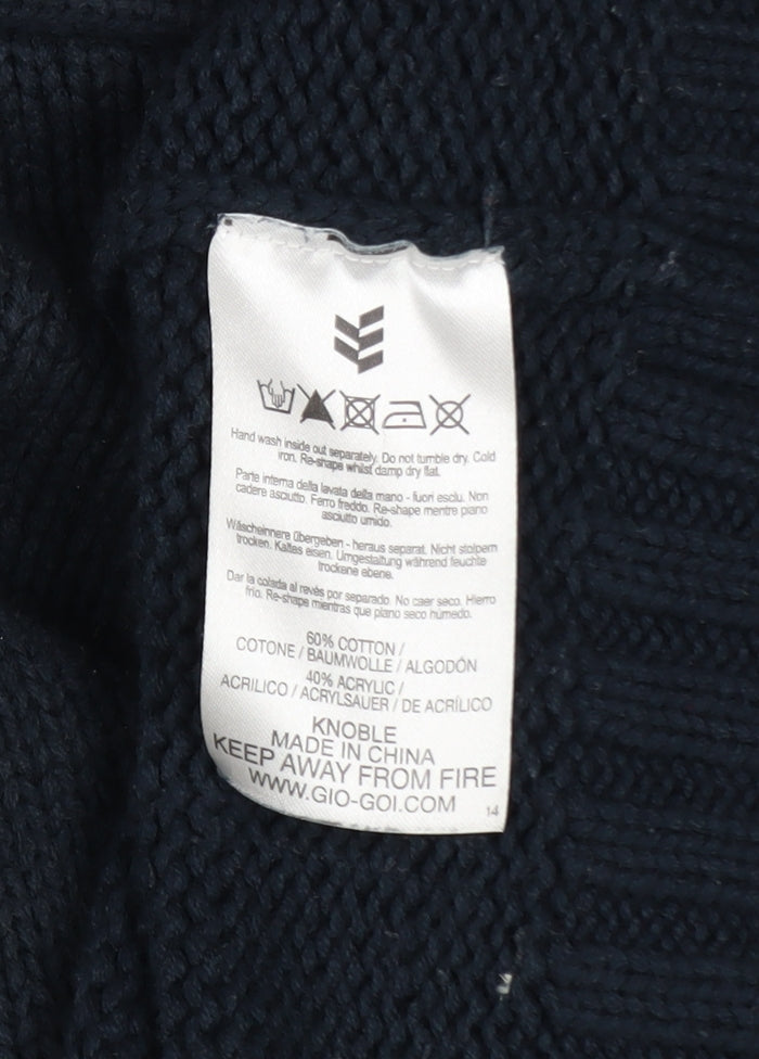 Gio-Goi Men's Blue Cable-Knit Shawl Collar Cotton Pullover Jumper Size L