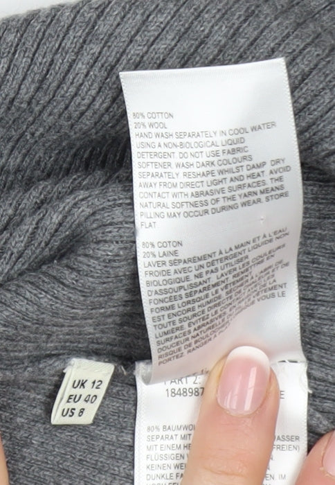 Whistles Women Grey Crew Neck Long Sleeve Ribbed Jumper Size 12