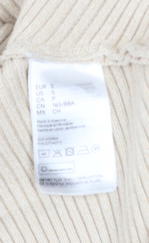 H&M Women Beige Cotton Ribbed Relaxed Fit Jumper Size S